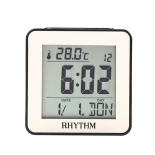 RHYTHM日本丽声钟液晶万年历静音学生用闹钟防贪睡日历夜灯LCT076