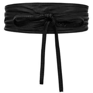 概美 羊皮双圈打结装饰时尚女士宽腰带皮带真皮女腰封高档黑红驼