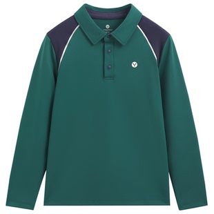 英氏儿童运动长袖T恤2026春装新款男女童翻领polo衫拼色速干上衣