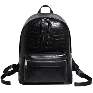 电脑双肩包男皮大容量校园书包背包男大学生鳄鱼纹商务通勤旅行包