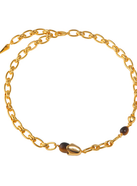 盐岛水滴虎眼石choker锁骨链金色轻奢小众项链复古风气质叠戴颈链