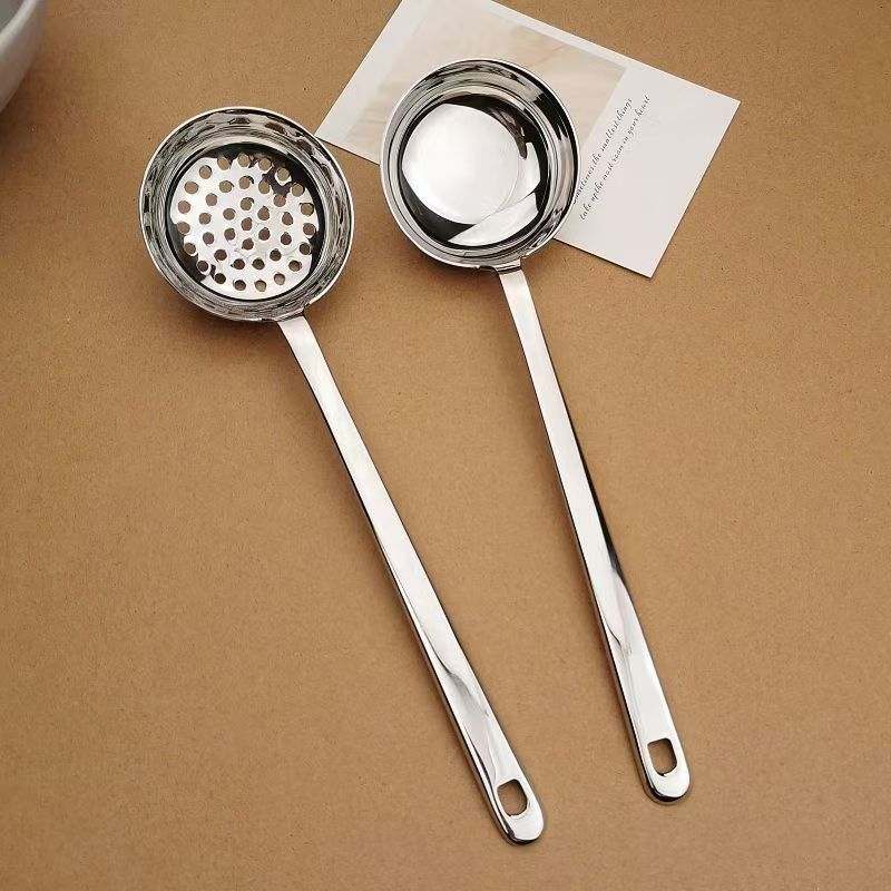 18-10平底火锅勺304不锈钢加厚火锅家用勺漏勺厨房烹饪汤勺勺长柄