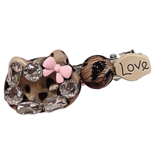 甜心闪钻豹纹猫咪发夹女碎发刘海夹子2026新款高端头饰鸭嘴夹边夹