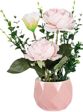 化妆台马卡龙花盆玫瑰花绢花假花