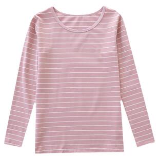 纯棉长袖T恤女纯秋冬家居服上衣单件条纹秋衣宽松版睡衣打底衫