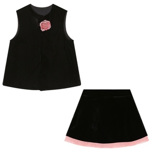 落落狷介显瘦套装裙夏装搭配一整套新中式国风套装黑色丝绒两件套