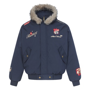 悟空有货美式复古刺绣座山雕加厚连帽棉衣男冬季宽松保暖百搭棉服