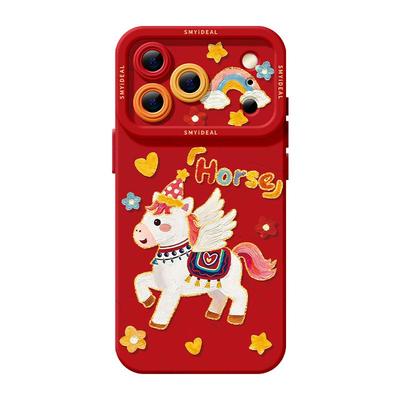 适用苹果17手机壳女款iphone16pro保护套13mini全包14防摔11/12/xs软外壳7plus硅胶8高级15马年se新年油画max