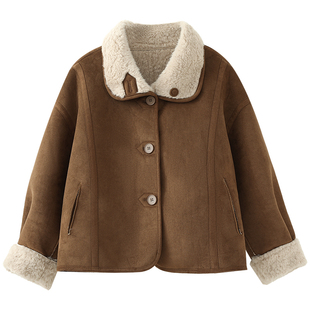 慕兔小个子仿麂皮双面穿外套女2025冬季新款加厚保暖皮毛一体上衣