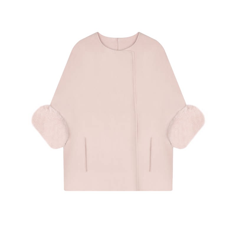 高奢白金标兔毛袖口羊毛大衣女