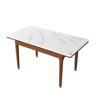 新中式伸缩岩板桌椅组合小户型可折叠实木家用长方形饭桌省空间