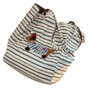 AB双面两用款卡通腊肠小狗单肩购物袋学生休闲百搭腋下托特包