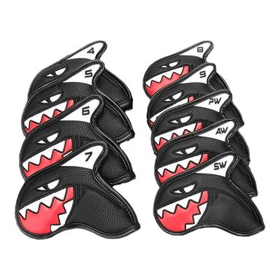 高尔夫铁杆套可爱鲨鱼杆头套皮革防水球杆套带数字高尔夫用品