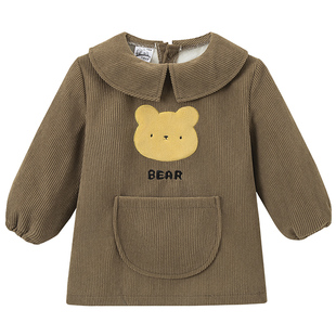 宝宝灯芯绒罩衣男童画画童围兜女孩洋护衣气幼儿园吃饭防脏反穿衣