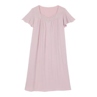 安莉芳睡裙女夏季方领短袖宽松中裙舒适亲肤透气家居裙ELW0916