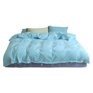 DAISYHOME清新ins韩系条纹100纯全棉色织水洗棉撞色四件套床品