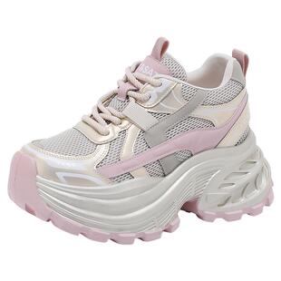 星期六老爹鞋女2026新款春季内增高休闲运动鞋粉色百搭防滑厚底鞋