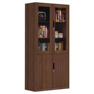 办公室钢制文件柜铁皮柜档案资料柜家用书柜带锁储物柜子木纹矮柜