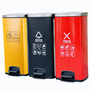 医疗废弃物脚踏式医院诊所双三四黄色大小号生活分类不锈钢垃圾桶