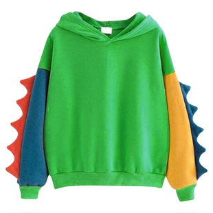 Contrast hooded long sleeve sweater 不规则撞色连帽长袖卫衣衫