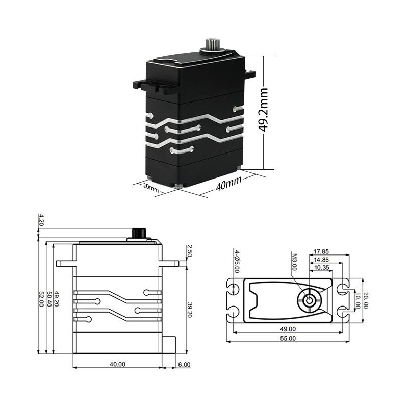 60KG高压舵机12v无人机挂载舵面控制伺服舵机抗冲击低温防水舵机