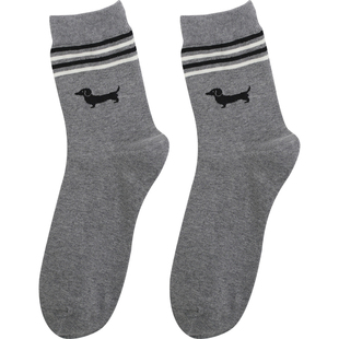 韩国进口东大门袜子男新款SINGGOBA腊肠狗条纹棉袜吸汗四季中筒袜