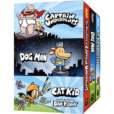 Dav Pilkey's Hero Collection Dog Man Cat Kid Captain Underpants英雄系列3册 内裤超人 神探狗狗 小彼蒂 英文原版进口儿童图书