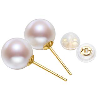 海蒂珠宝 忆简10-12mm正圆强光淡水珍珠耳钉18K金耳环送女友