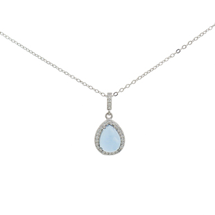 「人鱼泪珠」天然海蓝宝水滴纯银项链吊坠颈链小众锁骨链项链轻奢