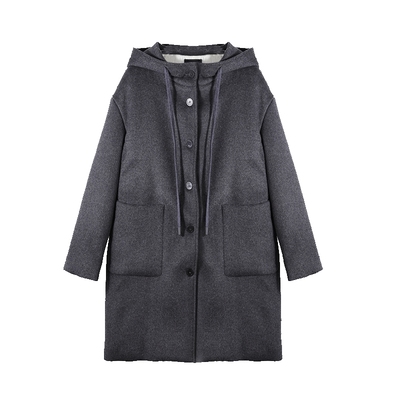 尚静灰色单排扣气质羊毛大衣