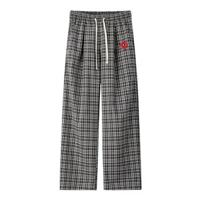 查尔斯桃心轻薄格子阔腿休闲裤
