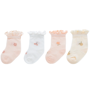 娃丽比婴儿袜子夏季薄款新生儿棉袜0-3月宝宝夏款透气花边袜短袜