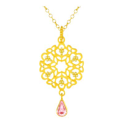 justgold镇金店繁花吊坠足金