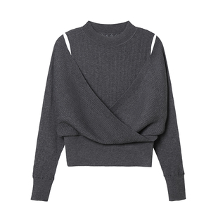 VIEA.ING薇迎商场同款露肩针织衫女2025冬季新年灰色毛衣套头上衣