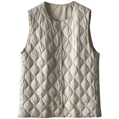 菱形绗缝无袖内搭羽绒马甲