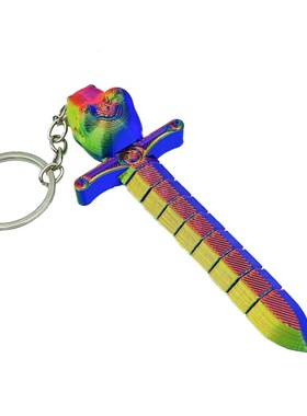 3D打印创意十足恐龙剑鞭钥匙扣可爱恐龙头剑身可随意伸缩摆件玩具