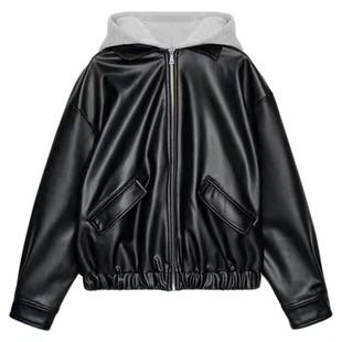 ZA外贸出口女装美式辣妹穿搭假两件拼接装饰夹克小皮衣3046829