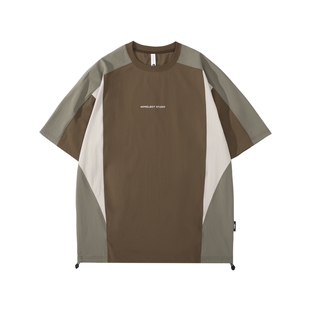 青少年拼接t恤男2026新款美式复古短袖男款宽松上衣潮牌男装夏装