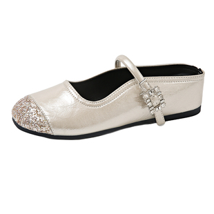 包头内增高半拖鞋女2026新款春夏季一字带法式温柔玛丽珍单鞋34码