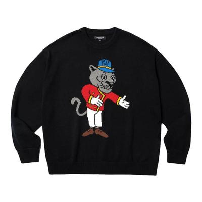 黑豹门童手绘图案针织衫