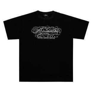 THE V BRAND国潮美式街头嘻哈街舞Animation主题花体字短袖T恤