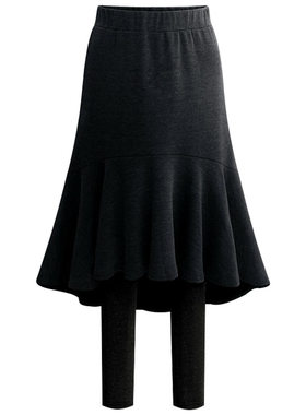 假两件加绒鱼尾半身裙裤女冬保暖