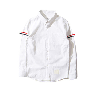 2025新款潮牌织带情侣装衬衣中性男女士三条杠tb长袖短袖衣服衬衫