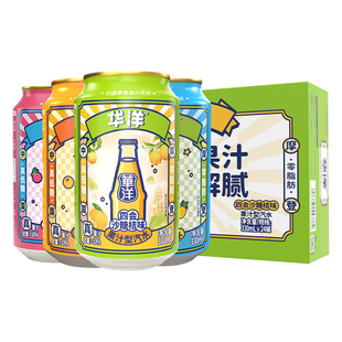 华洋果汁汽水饮料330ml*24罐整箱装易拉罐0真菠萝海盐罐装荔枝