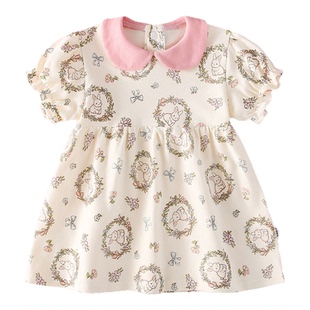 1-7岁女童夏季短袖连衣裙女宝百搭裙子中小童夏日外出薄款裙子