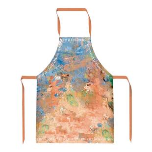 油画向日葵无袖可擦手家务围裙棉麻防油污可定制均码耐脏工作服