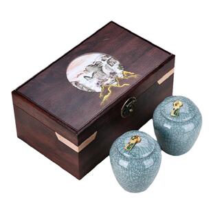 麦辞高档龙珠单丛仿古哥窑茶叶罐陶瓷茶叶包装盒空礼盒装空盒定制