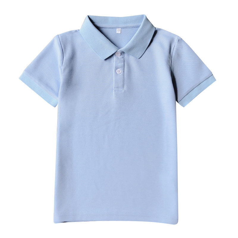儿童校服短袖浅蓝色T恤POLO衫纯棉白色上衣中大童小学生班服园服