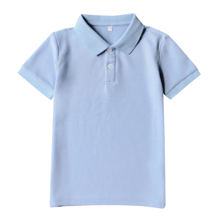 儿童校服短袖浅蓝色T恤POLO衫纯棉白色上衣中大童小学生班服园服