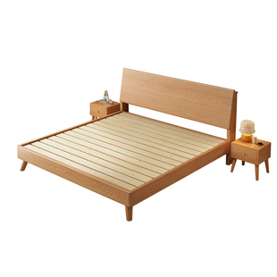 床实木床现代简约橡木床1.5m家用双人床主卧1.8m原木风床单人床架